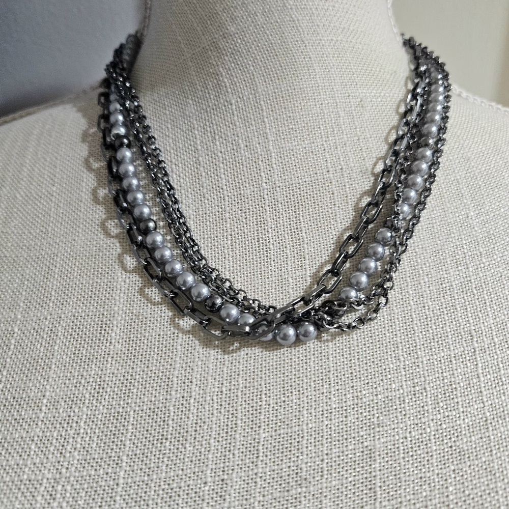 Silver and Pearl Layered Necklace